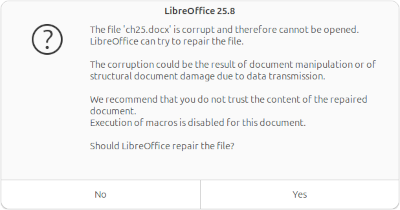 Corrupted file message in LibreOffice